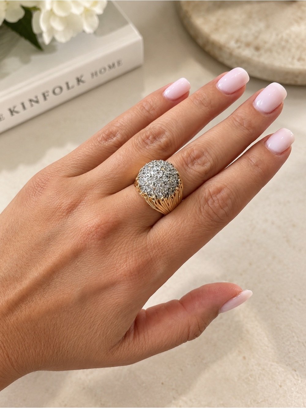 REVOLVE Gold Dome Cocktail Ring with Silver Pavé Crystals